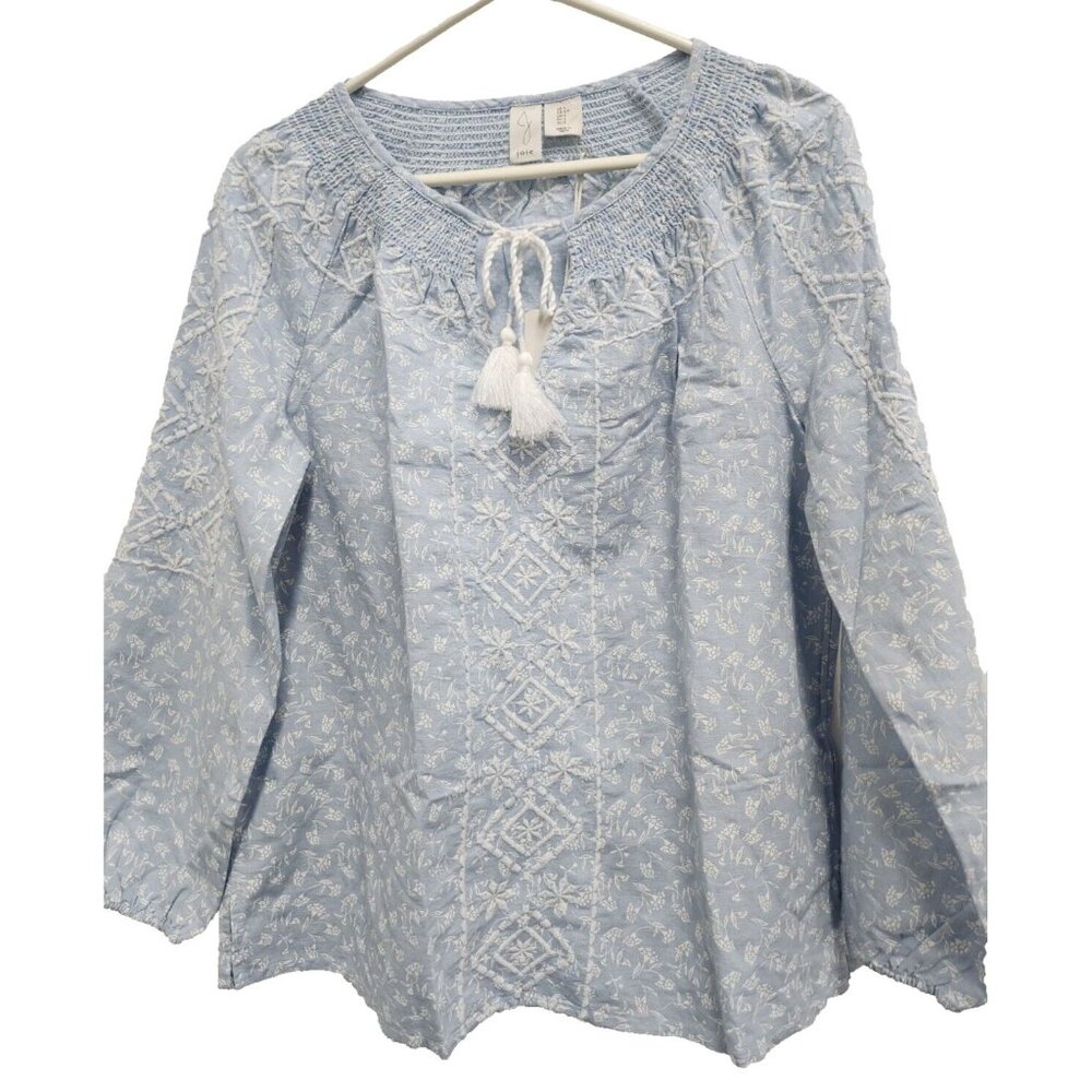 Joie BOHO Peasant Top Womens Small Blue Floral Embroidered Linend Bland NWT
